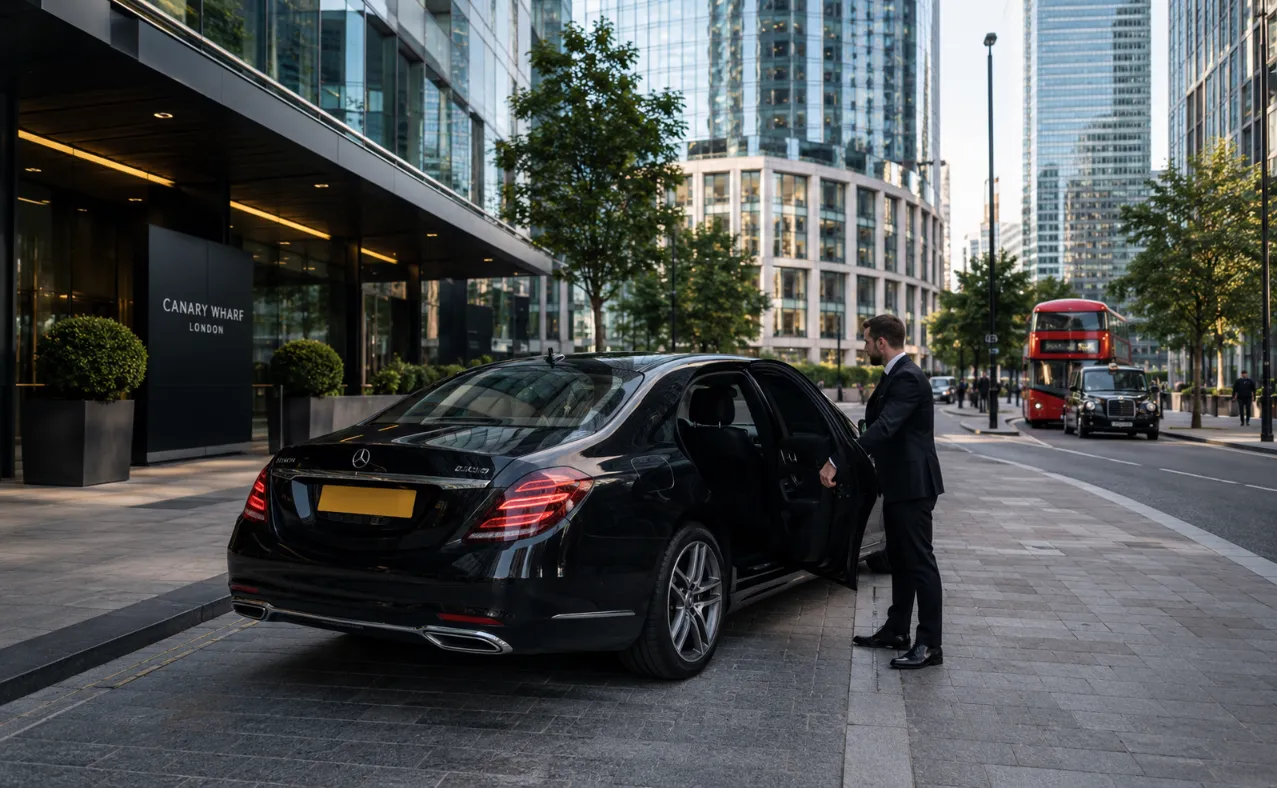 Private executive car arranged for pickup on a London street in Greater London