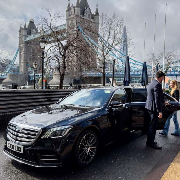 Private hire car and professional driver near Tower Bridge in London