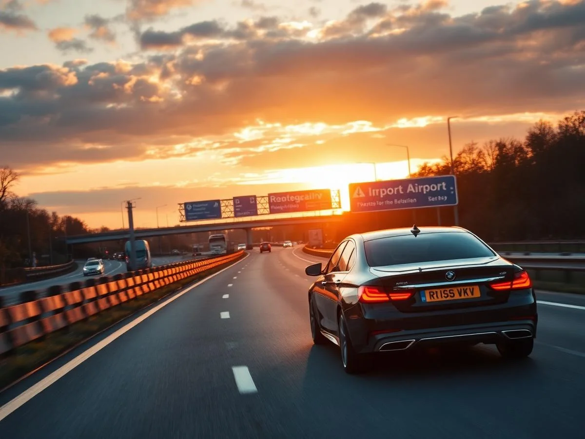 Luxury private hire car travelling towards London Luton Airport