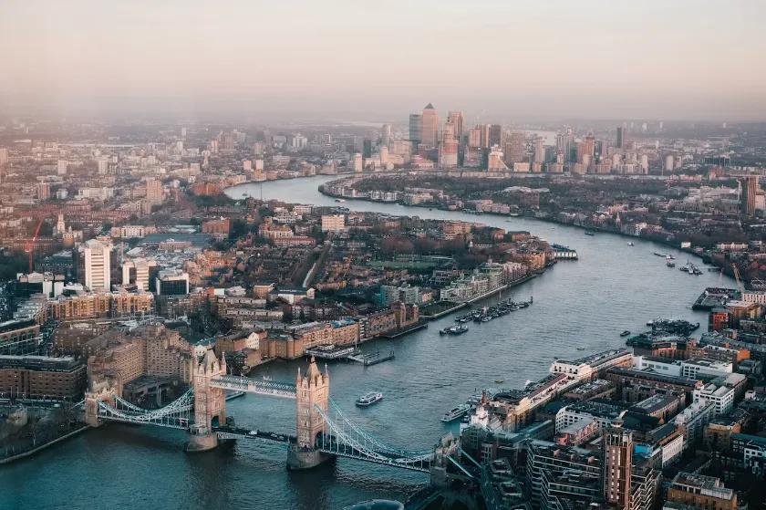 Aerial view of London for Stansted Airport transfers across London and the UK